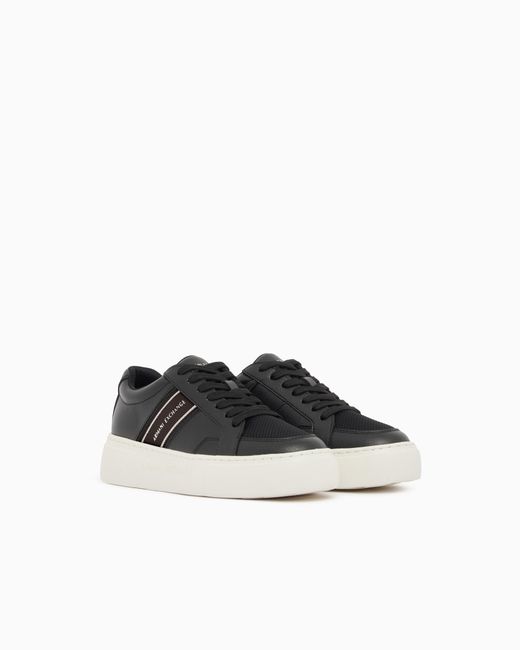ARMANI EXCHANGE White Low Cut Sneakers With Mesh And Mini-Tumbled Finish