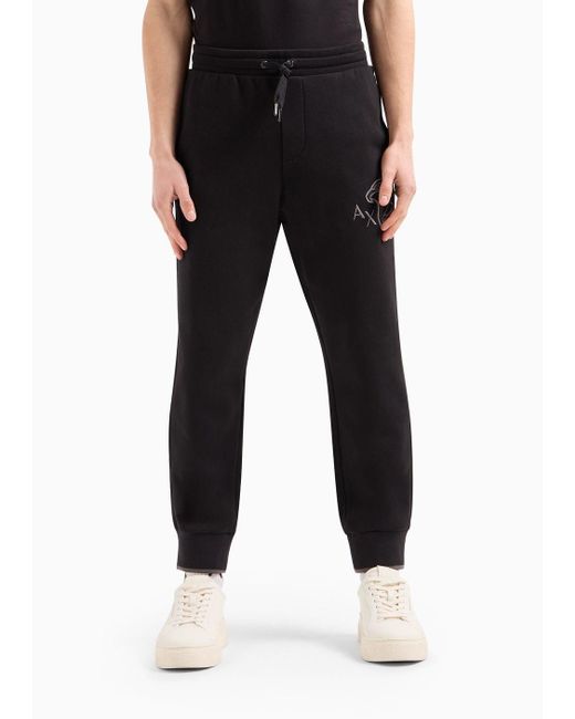 Armani Exchange Black Cotton Jogger Trousers With Side Print for men