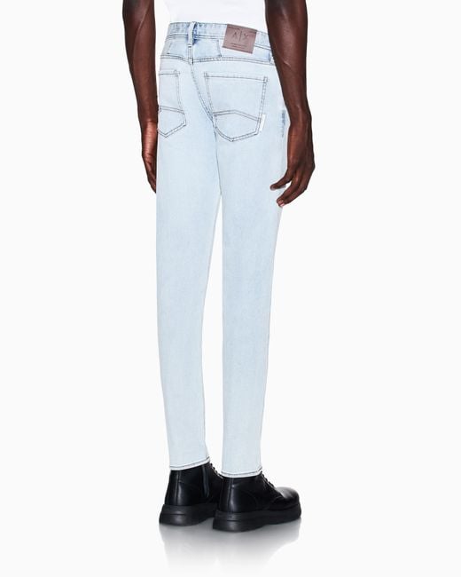 ARMANI EXCHANGE Blue Slim Fit 5 Pockets Pant Washed Cotton-Blend Denim for men