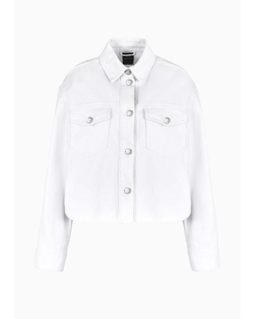 Armani Exchange White Bull Denim Jacket With Pockets
