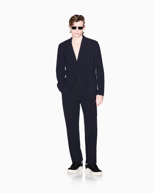 ARMANI EXCHANGE Blue Straight-Leg Wool Blend Trousers for men