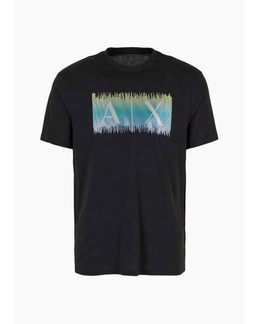 Armani Exchange Black Regular Fit Cotton T-shirt With Multicolor Logo for men
