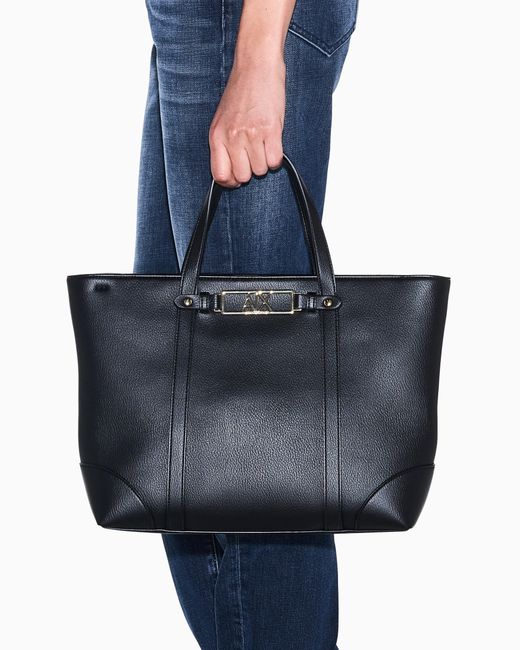 ARMANI EXCHANGE Blue Tote Bag With Dual Handles And A Metal Logo Plaque