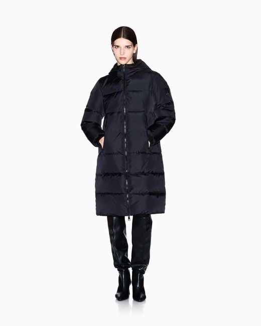 ARMANI EXCHANGE Blue Quilted Down Puffer Coat With A Hood And Zip Pockets Icon