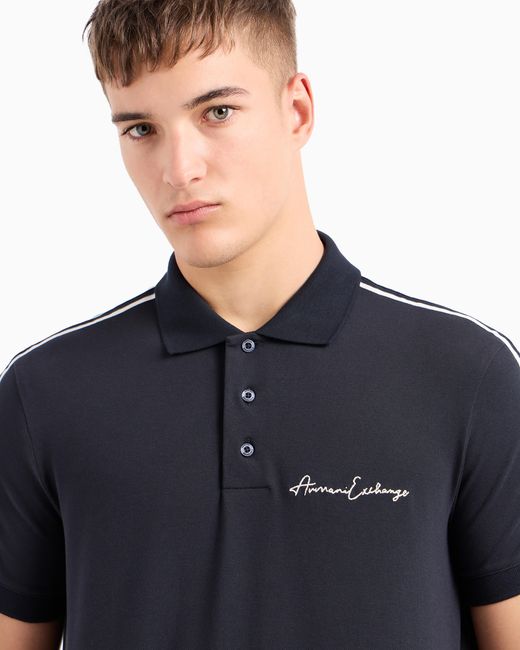 ARMANI EXCHANGE Blue Stretch Cotton Piquet Polo With Stripes And Logo Essential for men