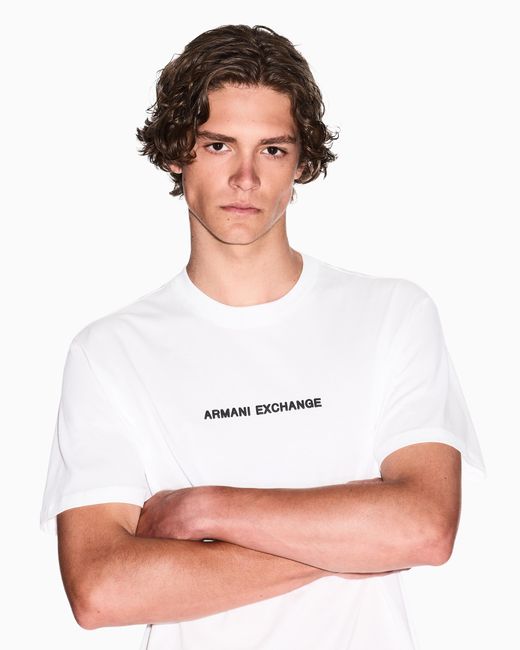 Camiseta De Corte Regular Con Logo Estampado En El Pecho ARMANI EXCHANGE de hombre de color White
