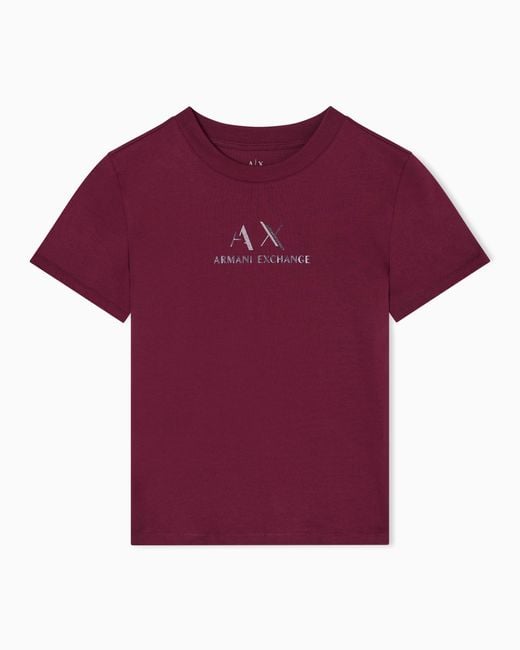 ARMANI EXCHANGE Women's Purple Regular Fit T-Shirt With Graphic Logo