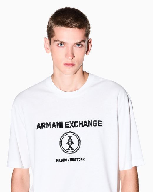 ARMANI EXCHANGE White Regular Fit Graphic Logo T-Shirt for men
