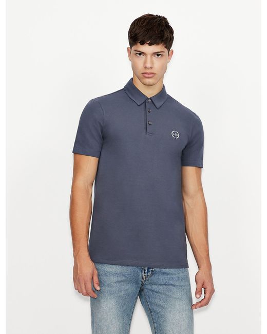 Armani Exchange Slim Fit Cotton Polo Shirt in Dark Blue (Blue) for Men