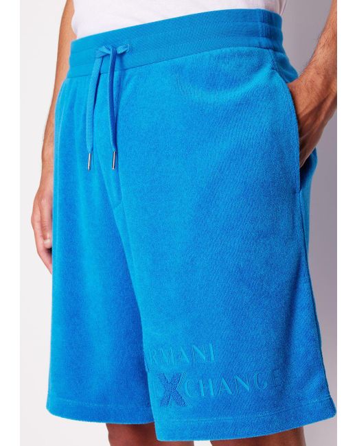 Armani Exchange Blue Cotton Blend Pique Shorts for men