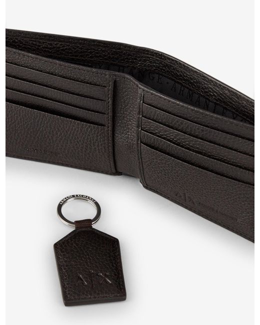 Armani Exchange Leather Wallet And Keychain Set in Dark Brown (Brown