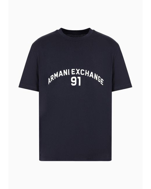 Armani Exchange Blue Regular Fit T-shirt With Logo Lettering for men