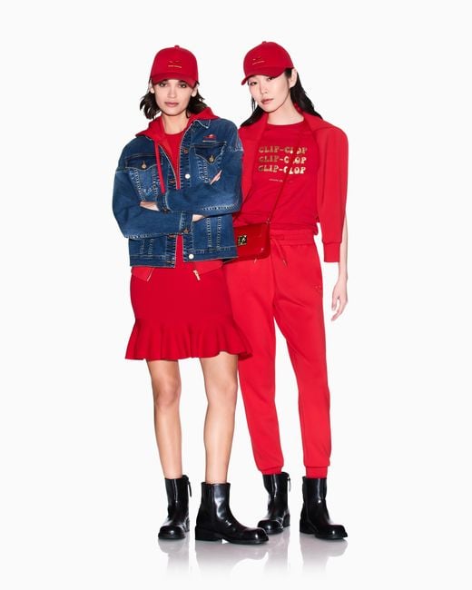 ARMANI EXCHANGE Red Mini Dress With Ruffle And Horse Embroidery