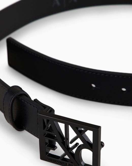 ARMANI EXCHANGE White Adjustable Belt With Matte Finish And Square Cut-Out Buckle