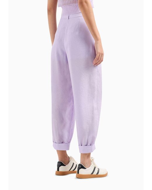 Armani Exchange Purple Wide Trousers With Pleats In Satin Jacquard