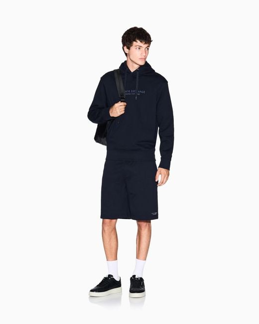 ARMANI EXCHANGE Blue Regular Fit French Terry Hoodie With A Logo Print Essential for men