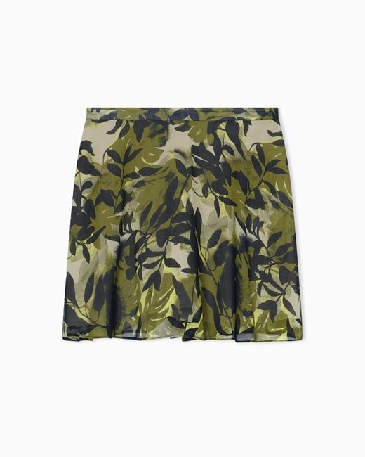 ARMANI EXCHANGE Green Printed Crinkle Viscose Ruffle Mini Skirt