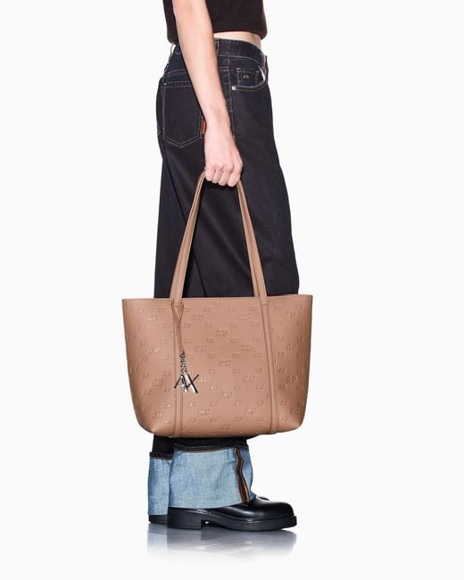 ARMANI EXCHANGE Natural Shopping Bag With An Embossed Logo