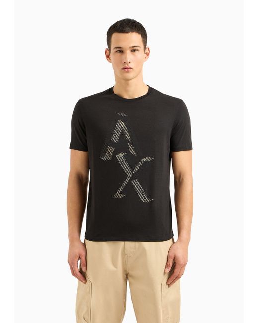 T-shirt In Jersey Di Cotone Pima Con Maxi Stampa Logo di Armani Exchange in Black da Uomo