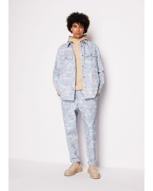 Armani Exchange Blue Camouflage Patterned Cotton Denim Jacket for men