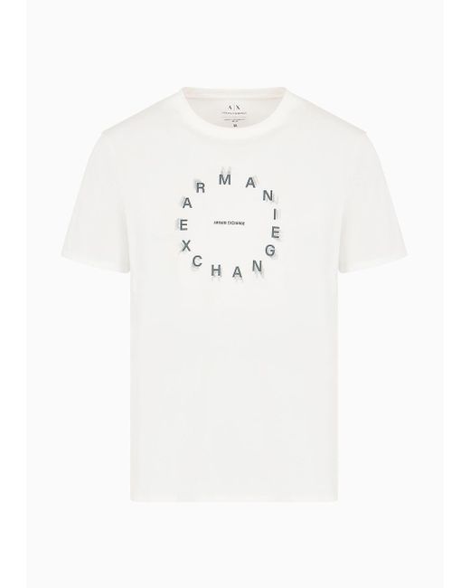 Armani Exchange White Regular Fit Jersey T-shirt With Round Print for men