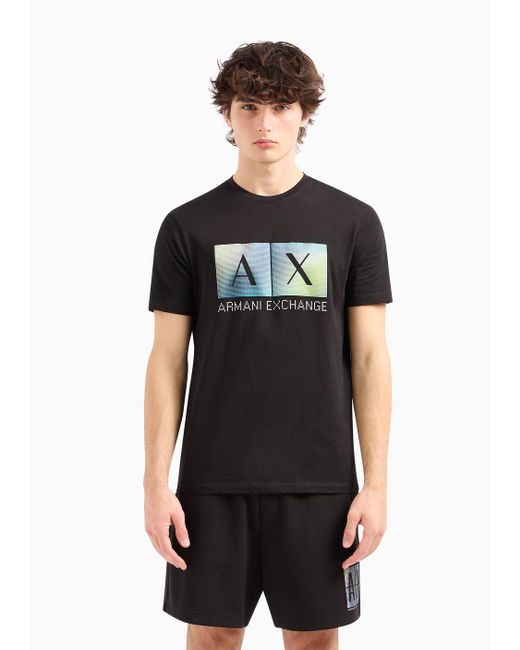 Armani Exchange Black Regular Fit Cotton T-shirt With Maxi Logo Print for men