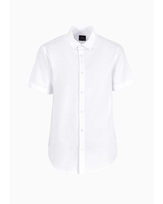 Armani Exchange White Regular-fit Short-sleeved Shirt In Cotton Poplin for men