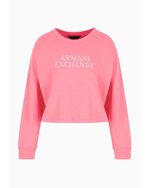 Armani Exchange Red Cropped Sweatshirt With Logo In Asv Organic Cotton