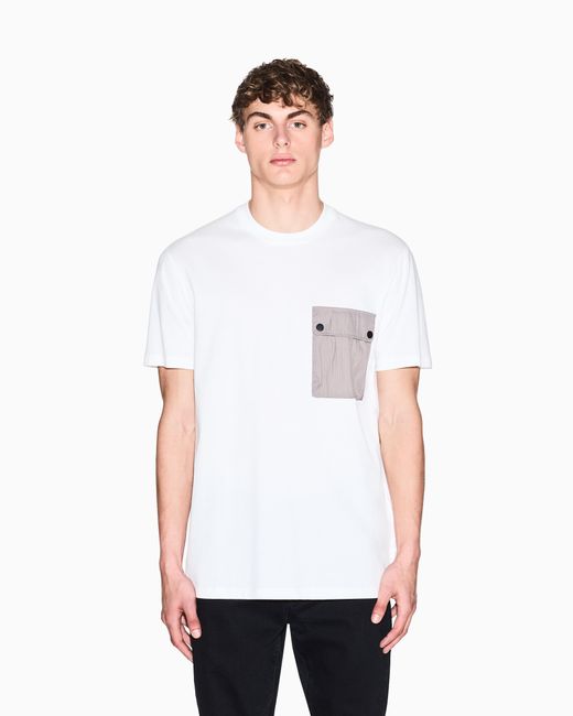 ARMANI EXCHANGE White Regular Fit T-Shirt With Patch Pocket for men