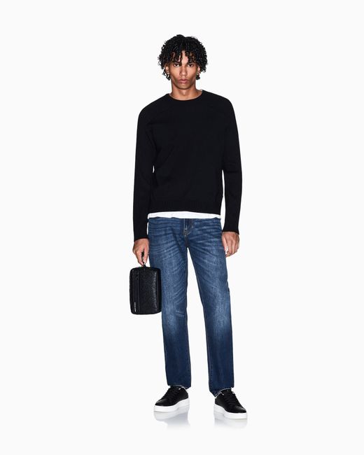 ARMANI EXCHANGE Black Crew Neck Sweater With Shoulder Detail for men