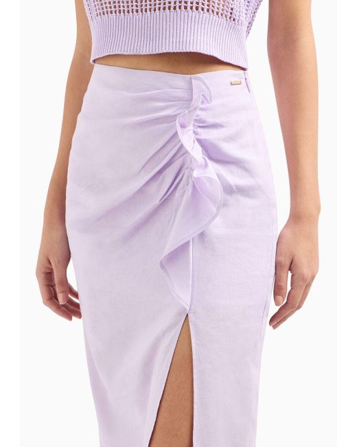 Armani Exchange Purple Midi Skirt With Slit And Ruffles
