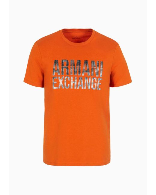 Armani Exchange Orange Slim Fit Jersey T-shirt With Logo Print for men