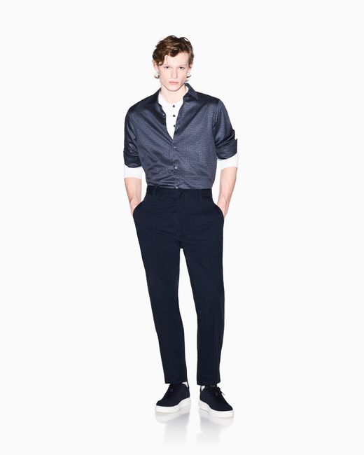 ARMANI EXCHANGE Blue Classic Comfort Cotton Twill Trousers for men