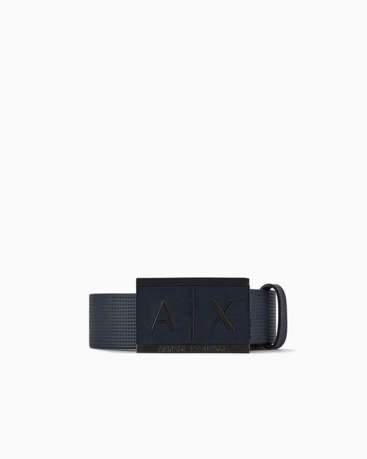 ARMANI EXCHANGE Blue Textured Leather Belt With An Embossed Logo Buckle for men