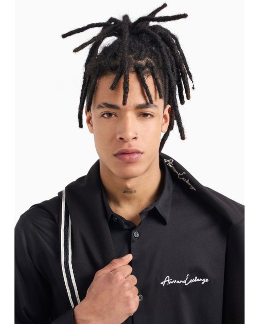 Armani Exchange Black Regular Fit Shirt In Stretch Satin Cotton for men