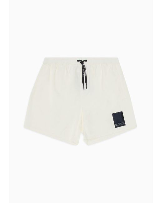 Costume Boxer Con Patch Logata In Tessuto Asv di Armani Exchange in White da Uomo