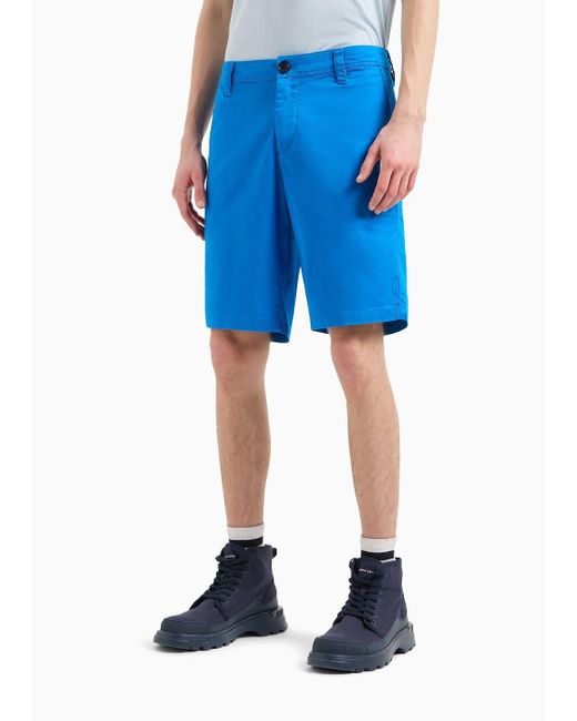 Armani Exchange Blue Stretch Cotton Poly Satin Bermuda Shorts for men