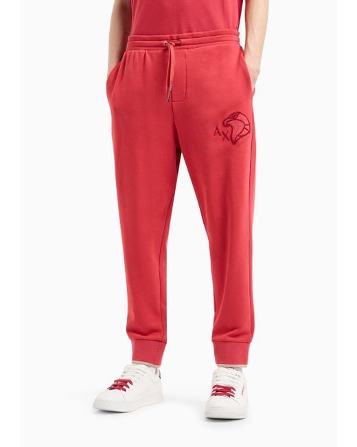 Armani Exchange Red Cotton Jogger Trousers With Side Print for men