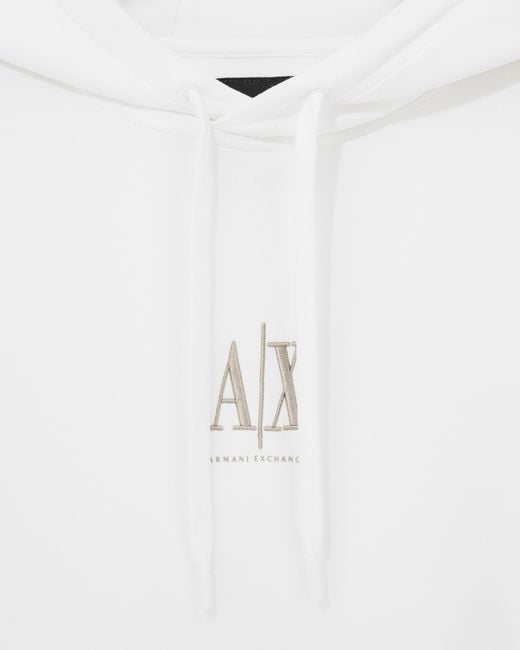 ARMANI EXCHANGE White Stretch Cotton Hoodie With A Kangaroo Pocket And Logo Icon for men