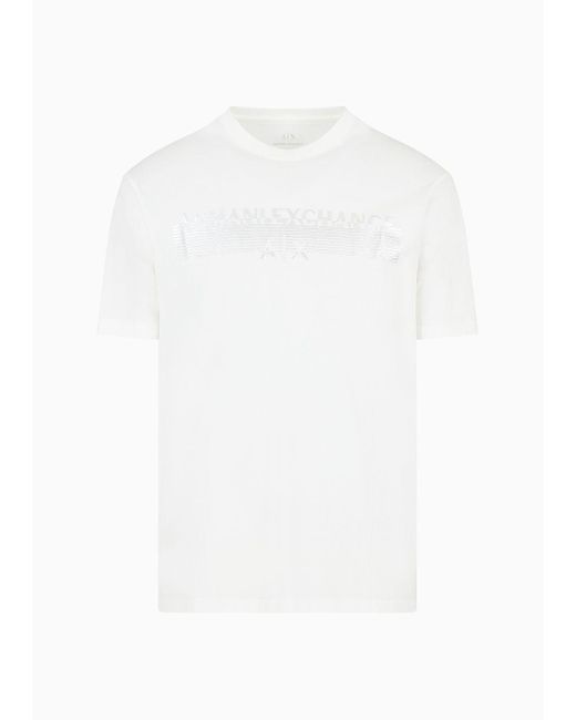Armani Exchange White Regular Fit T-shirt In Mercerized Cotton With Metal Print for men