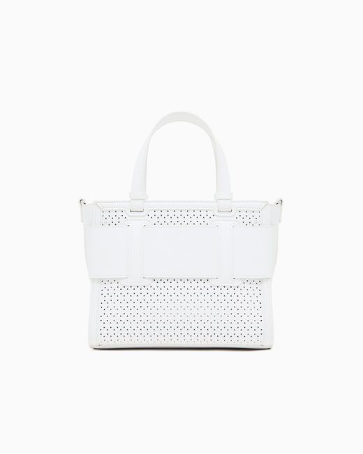 Shopper Piccola Traforata Con Fascia Logo di ARMANI EXCHANGE in White