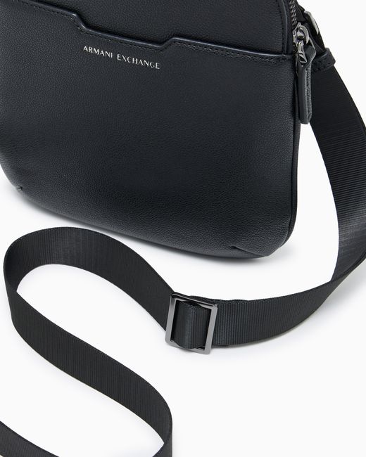 ARMANI EXCHANGE Black Textured Crossbody Bag With A Zipper And Adjustable Strap for men