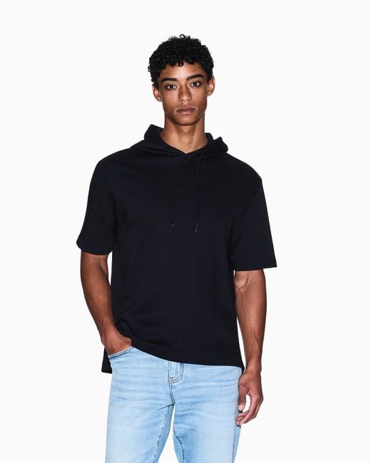 ARMANI EXCHANGE Black Short-Sleeved Sweatshirt With Logo for men