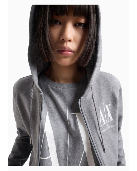 Armani Exchange Gray Icon Logo Zip Up Hooded Sweatshirt