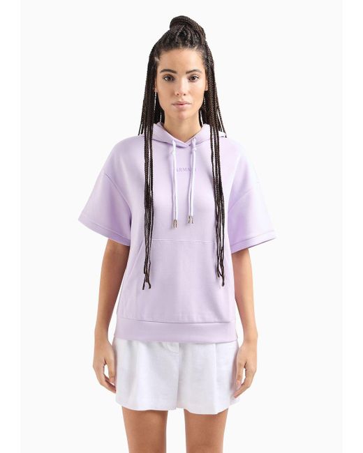 Armani Exchange Pink Short-sleeved Hooded Sweatshirt In Scuba Fabric