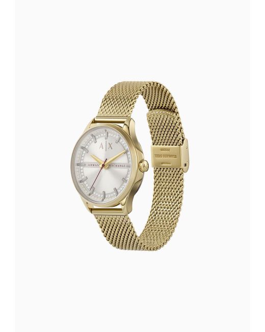 Three-hand Gold-tone Stainless Steel Mesh Watch Armani Exchange de color White