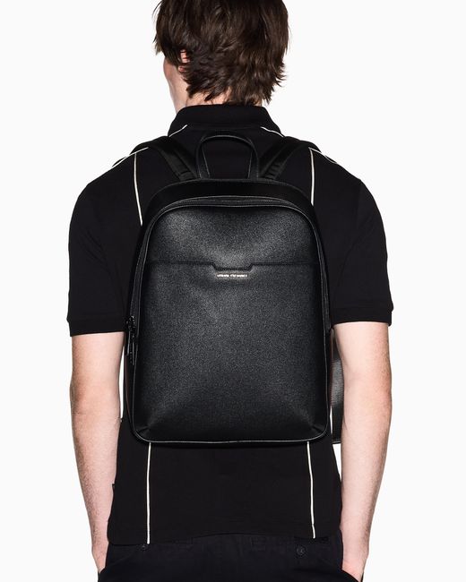 ARMANI EXCHANGE Black Minimalist Backpack With Adjustable Straps And Zip Closure for men