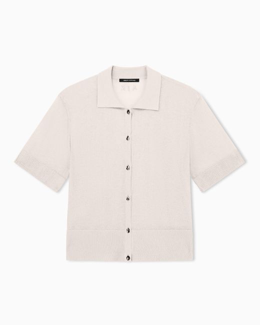 ARMANI EXCHANGE White Short-Sleeved Linen Blend Cardigan