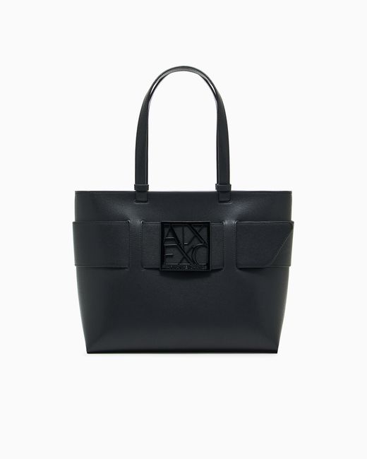 Borsa Shopper Media Con Monogram Tono Su Tono di ARMANI EXCHANGE in Black
