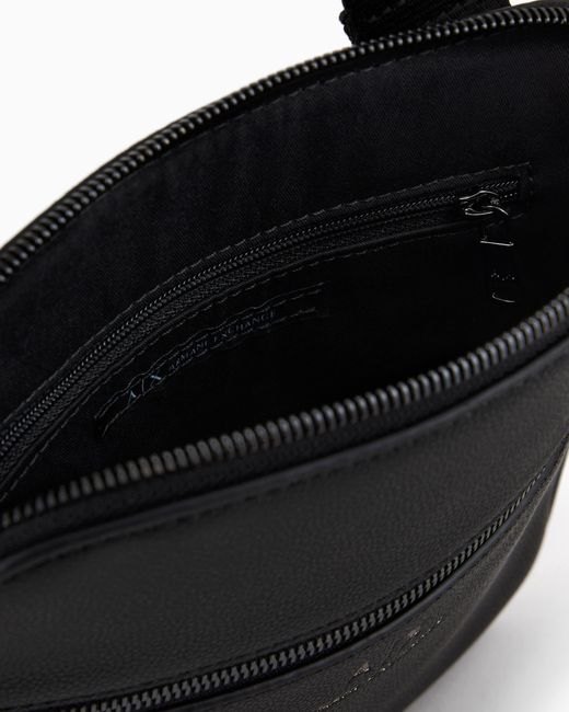 ARMANI EXCHANGE Black Semi-Rigid Flat Shoulder Bag With External Pocket for men
